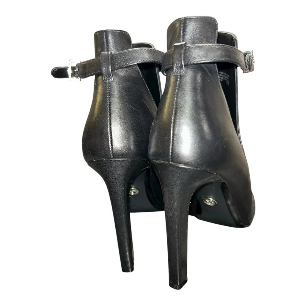 Elegant Black Women’s Leather Peep-Toe Ankle Boots size 9.5